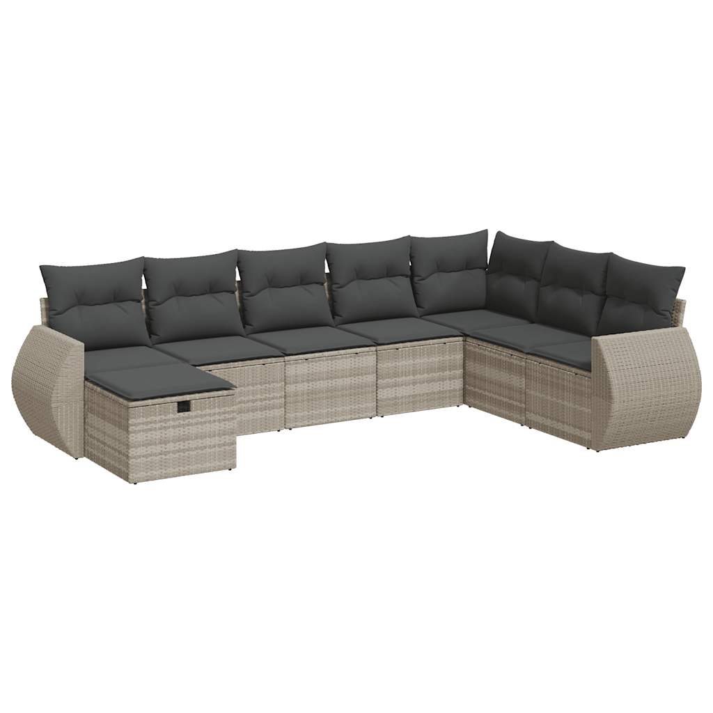 Set Divano da Giardino 8pz con Cuscini Grigio Chiaro Polyrattan