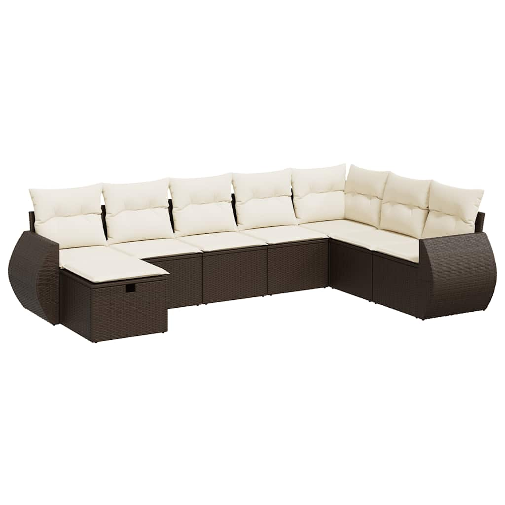 Set Divani da Giardino 8 pz con Cuscini Marrone in Polyrattan