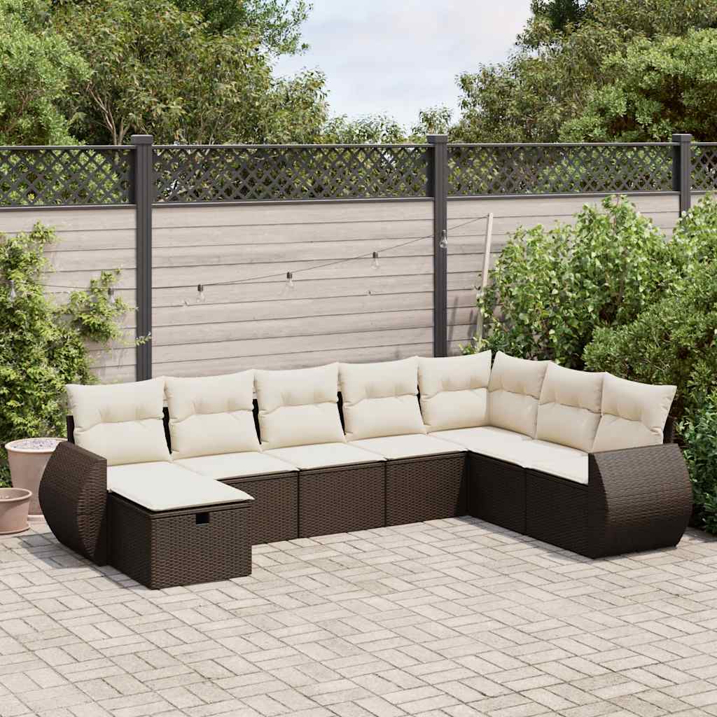 Set Divani da Giardino 8 pz con Cuscini Marrone in Polyrattan