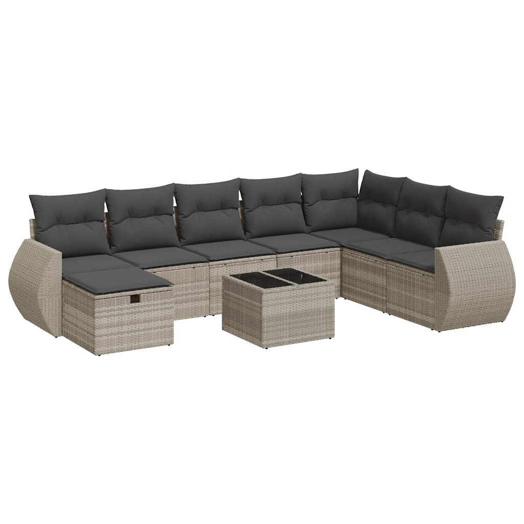 Set Divano da Giardino 9pz con Cuscini Grigio Chiaro Polyrattan