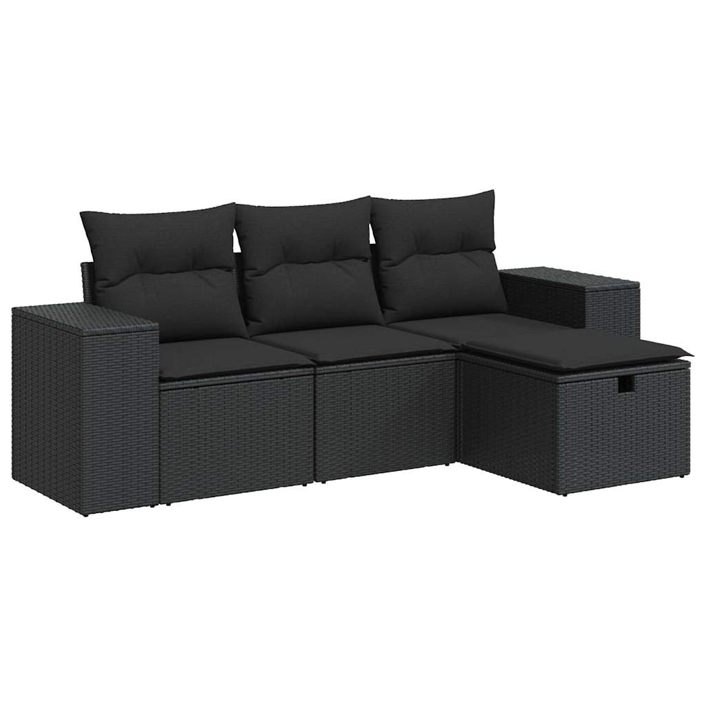 Set Divani da Giardino 4 pz con Cuscini Nero in Polyrattan