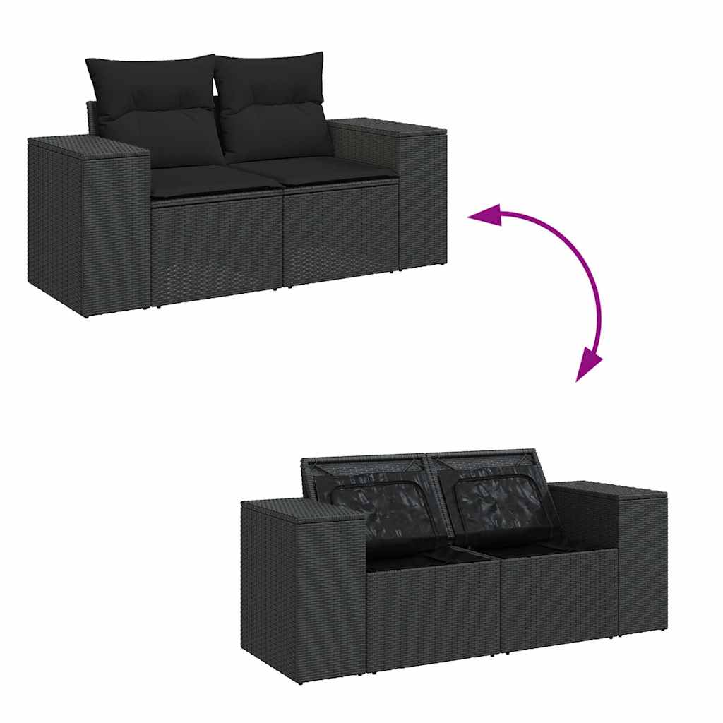 Set Divani da Giardino 4 pz con Cuscini Nero in Polyrattan