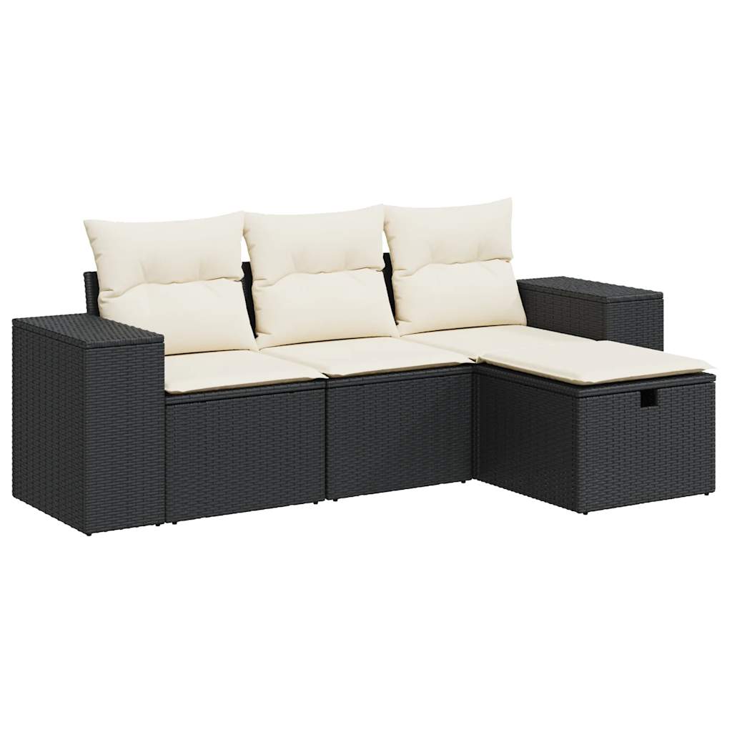 Set Divani da Giardino 4 pz con Cuscini Nero in Polyrattan