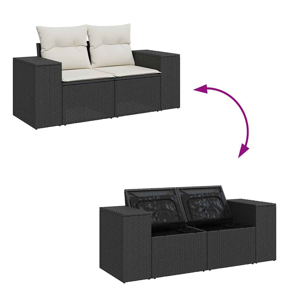 Set Divani da Giardino 4 pz con Cuscini Nero in Polyrattan