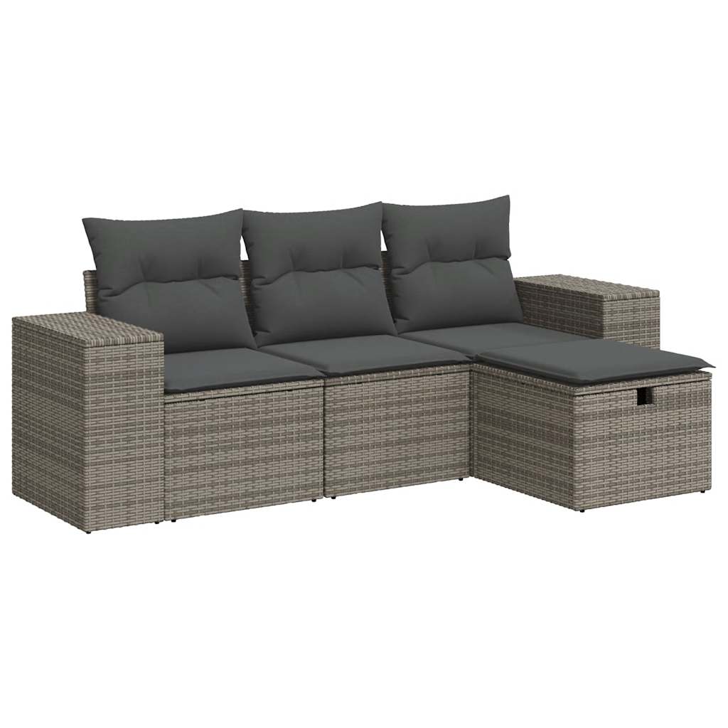 Set Divani da Giardino 4 pz con Cuscini in Polyrattan Grigio