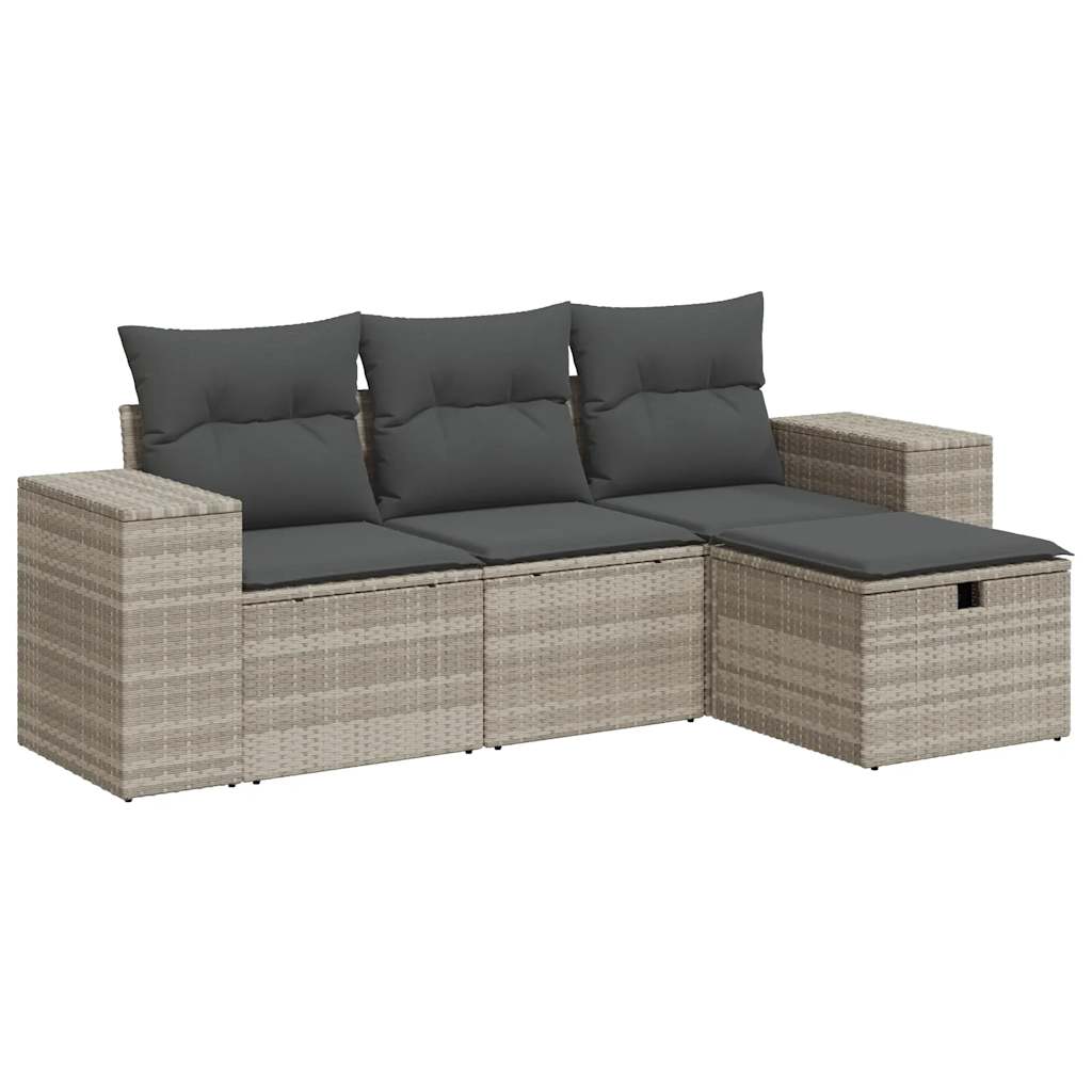 Set Divano da Giardino 4pz con Cuscini Grigio Chiaro Polyrattan