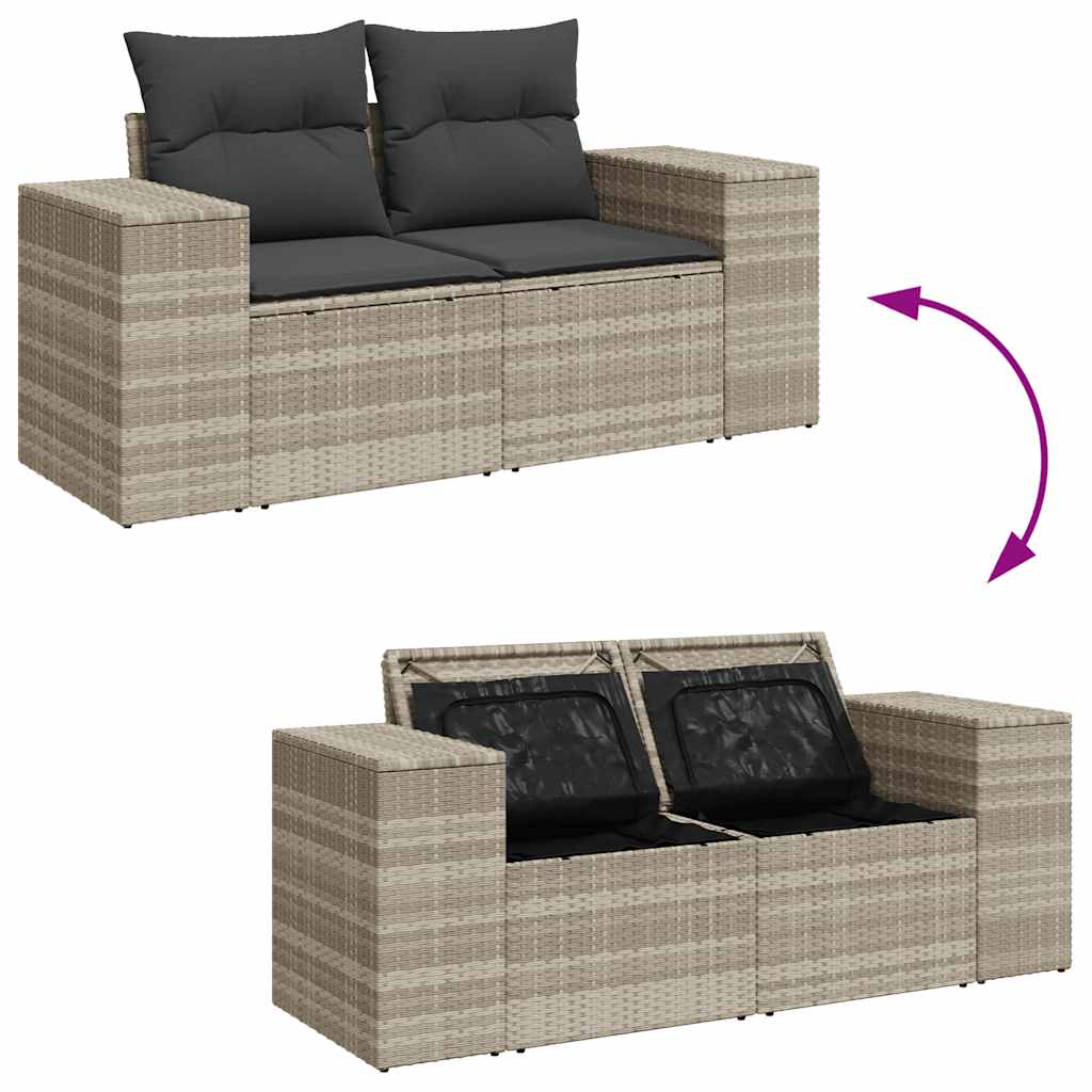 Set Divano da Giardino 4pz con Cuscini Grigio Chiaro Polyrattan