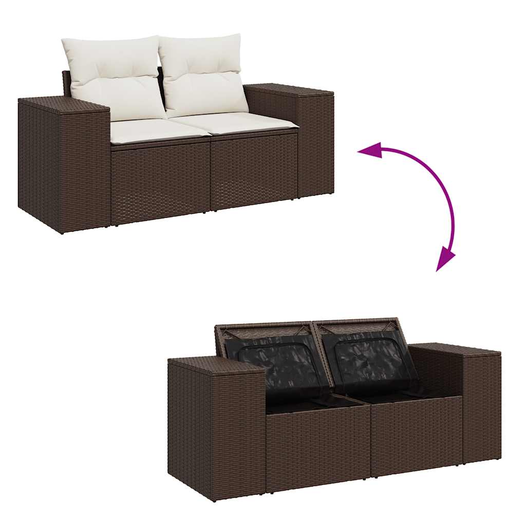 Set Divano da Giardino 4 pz con Cuscini Marrone in Polyrattan