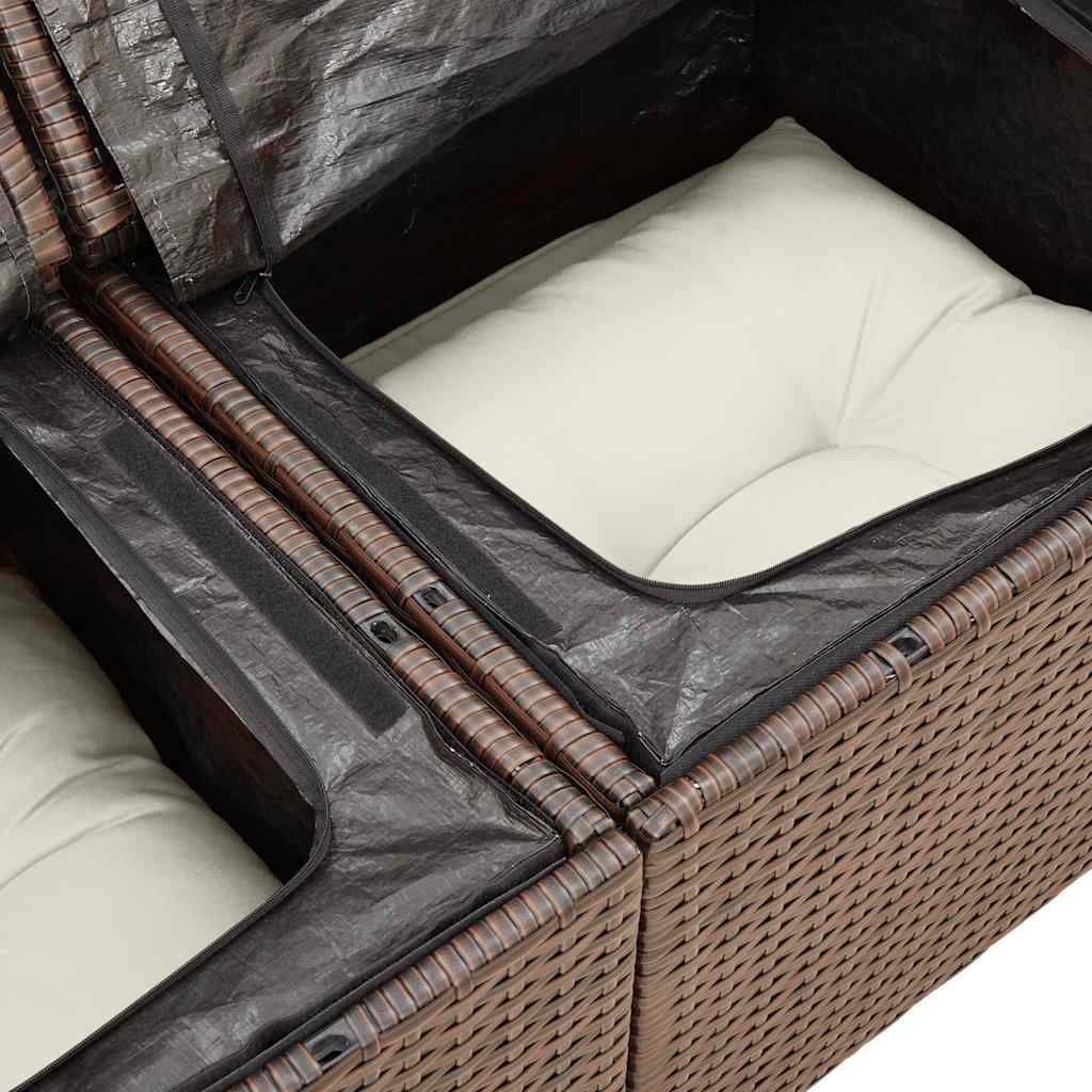 Set Divano da Giardino 4 pz con Cuscini Marrone in Polyrattan