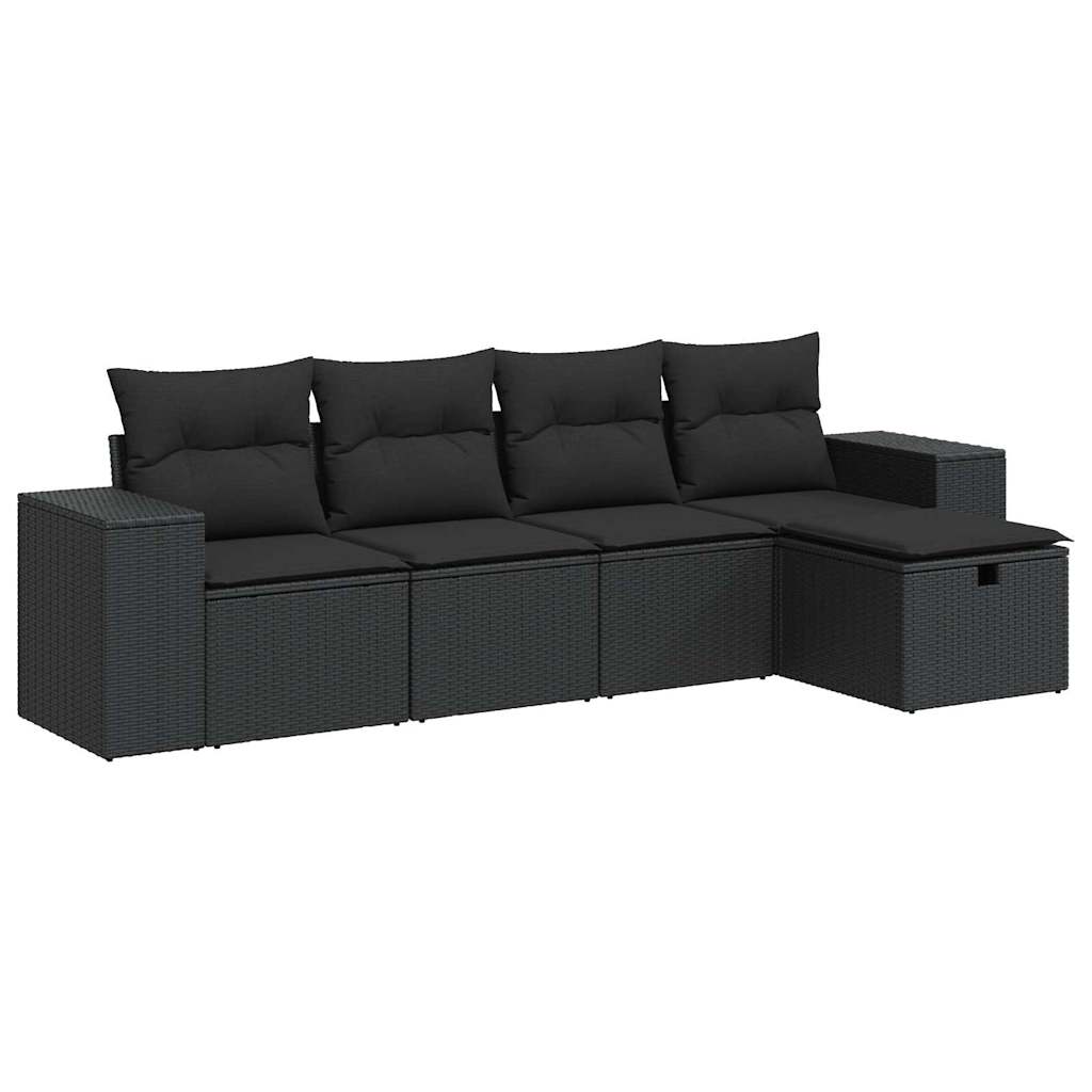 Set Divani da Giardino 5 pz con Cuscini in Polyrattan Nero