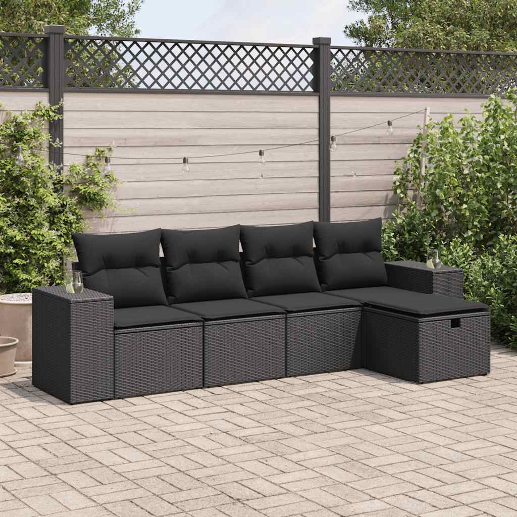 Set Divani da Giardino 5 pz con Cuscini in Polyrattan Nero