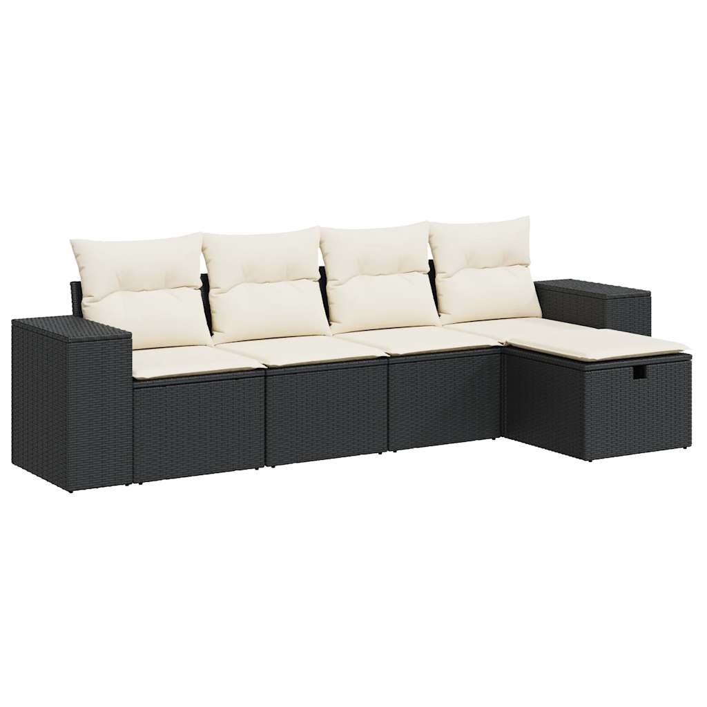 Set Divani da Giardino 5 pz con Cuscini in Polyrattan Nero