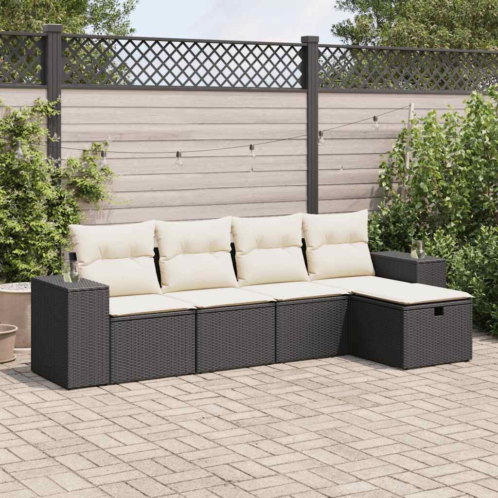 Set Divani da Giardino 5 pz con Cuscini in Polyrattan Nero