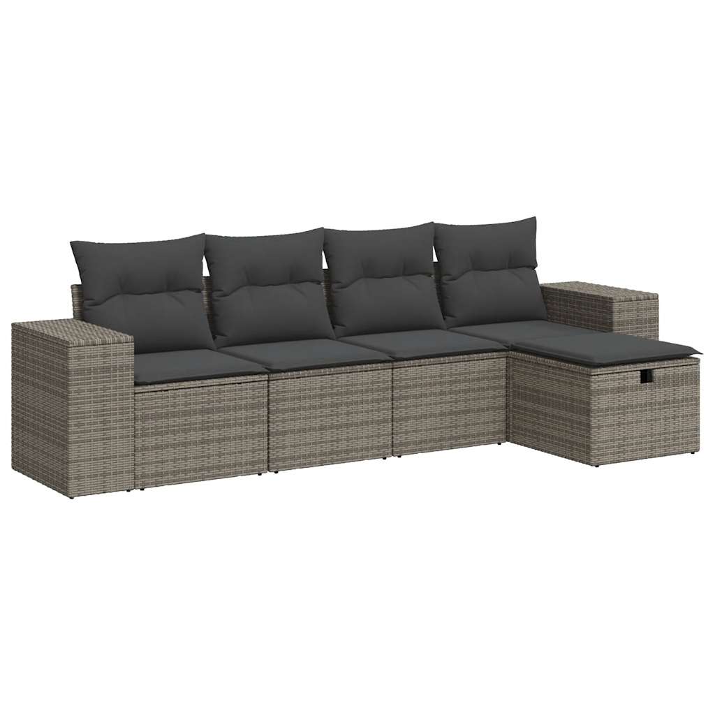 Set Divano da Giardino 5 pz con Cuscini Grigio in Polyrattan