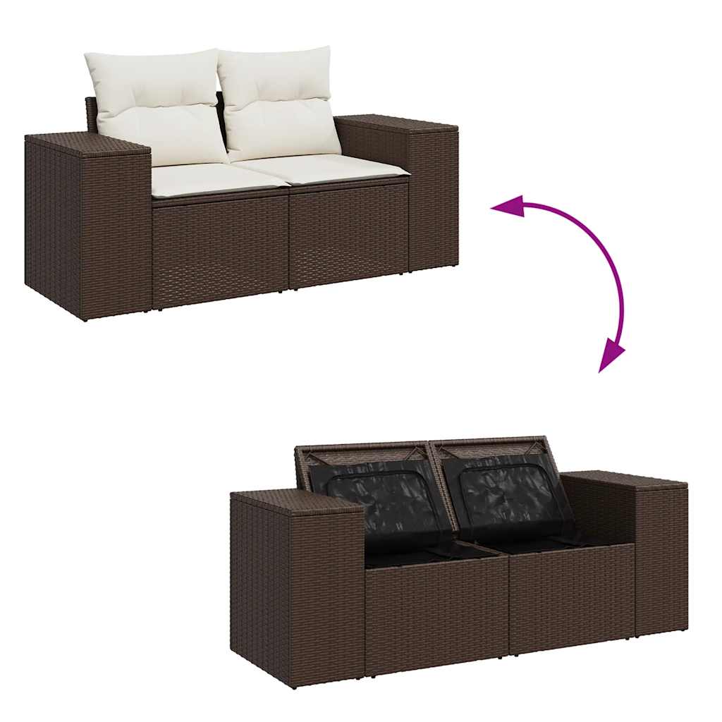 Set Divano da Giardino 5 pz con Cuscini Marrone in Polyrattan