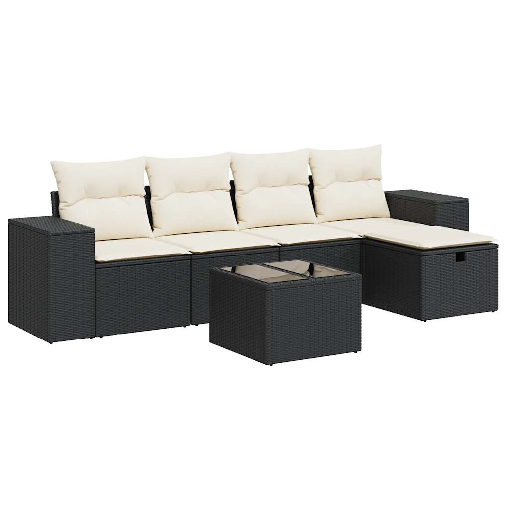 Set Divano da Giardino 6 pz con Cuscini Nero in Polyrattan