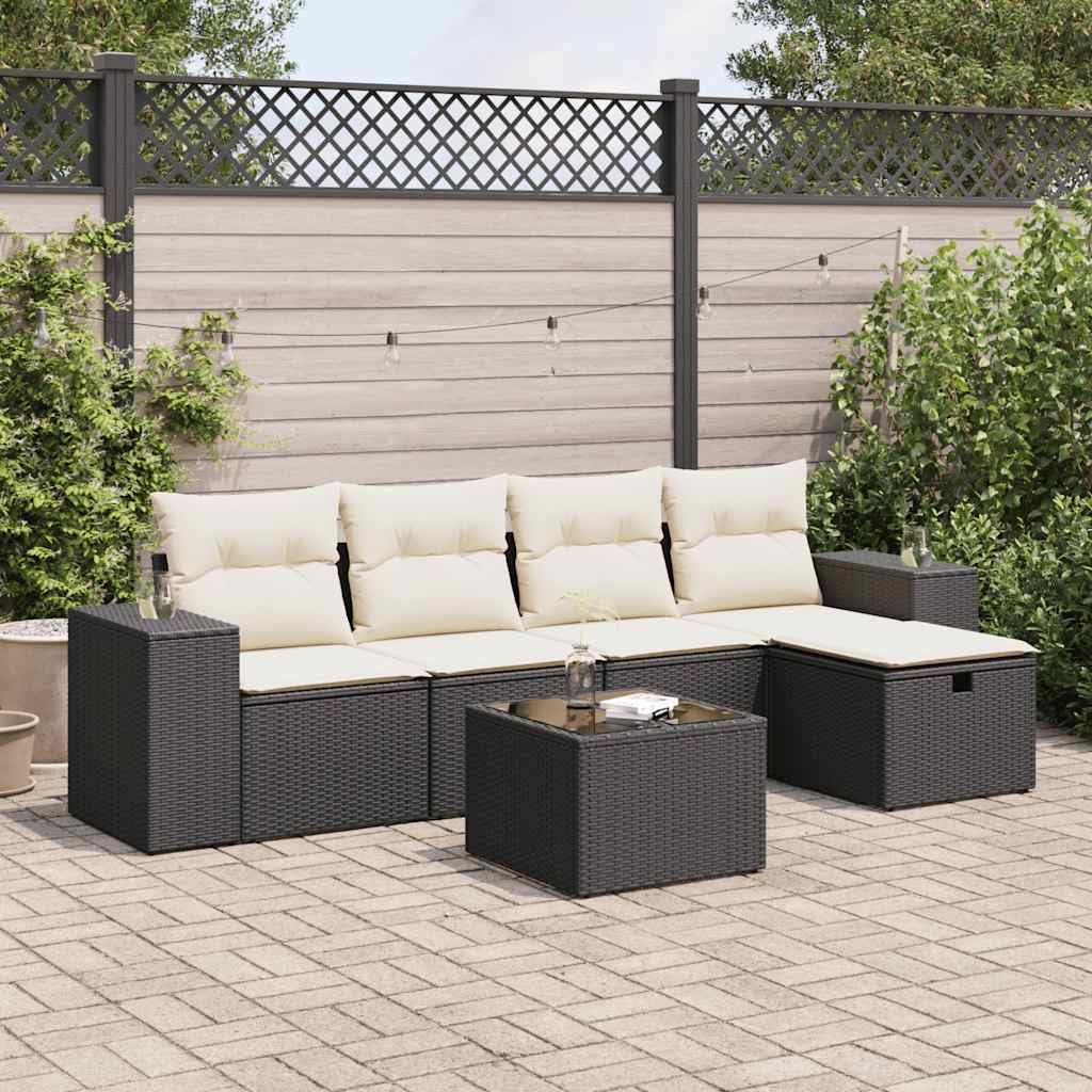 Set Divano da Giardino 6 pz con Cuscini Nero in Polyrattan