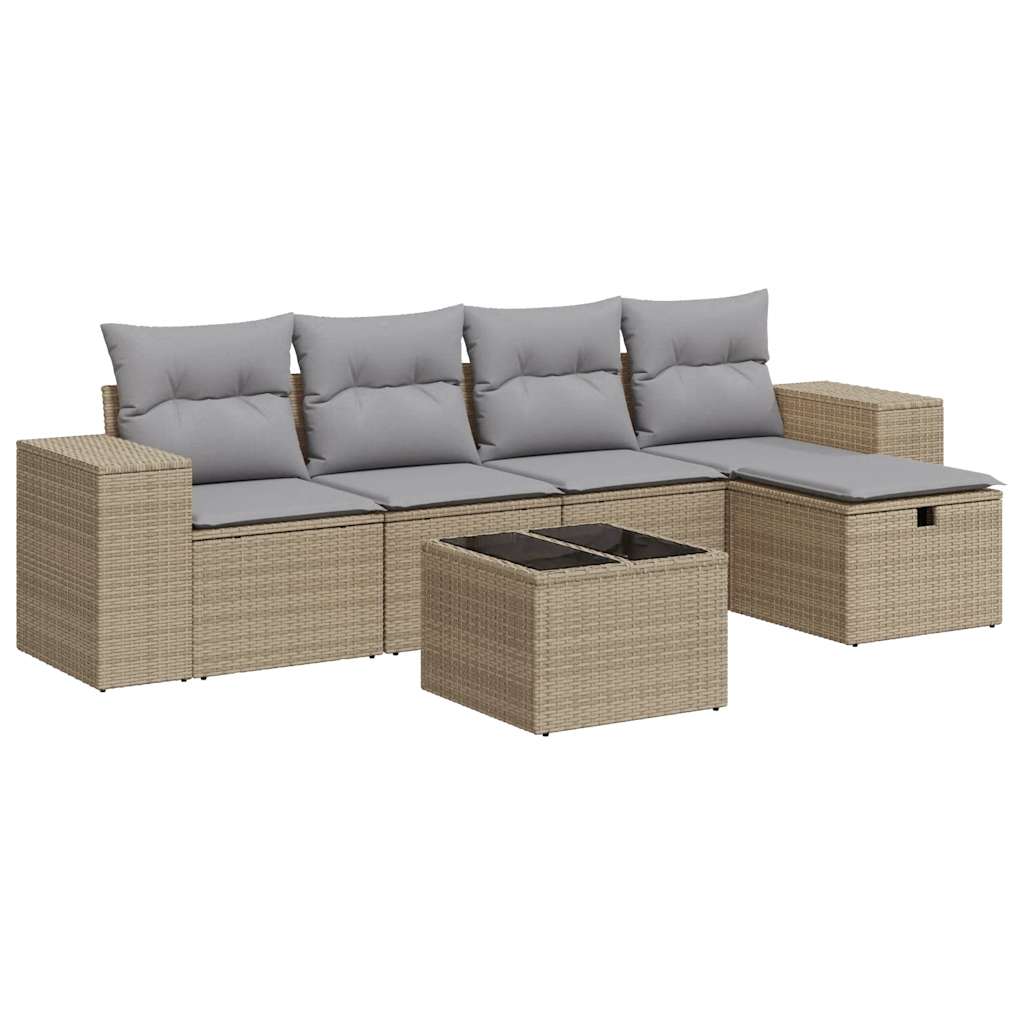 Set Divano da Giardino 6 pz con Cuscini Beige in Polyrattan