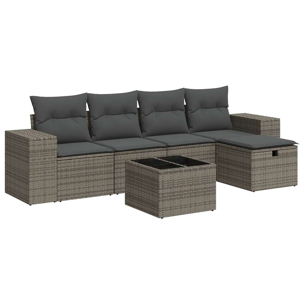 Set Divano da Giardino 6 pz con Cuscini Grigio in Polyrattan