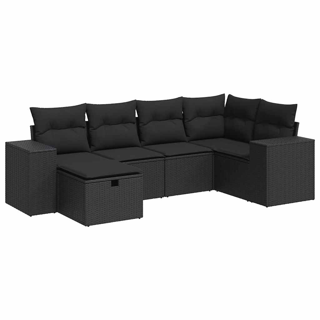 Set Divano da Giardino 6 pz con Cuscini Nero in Polyrattan