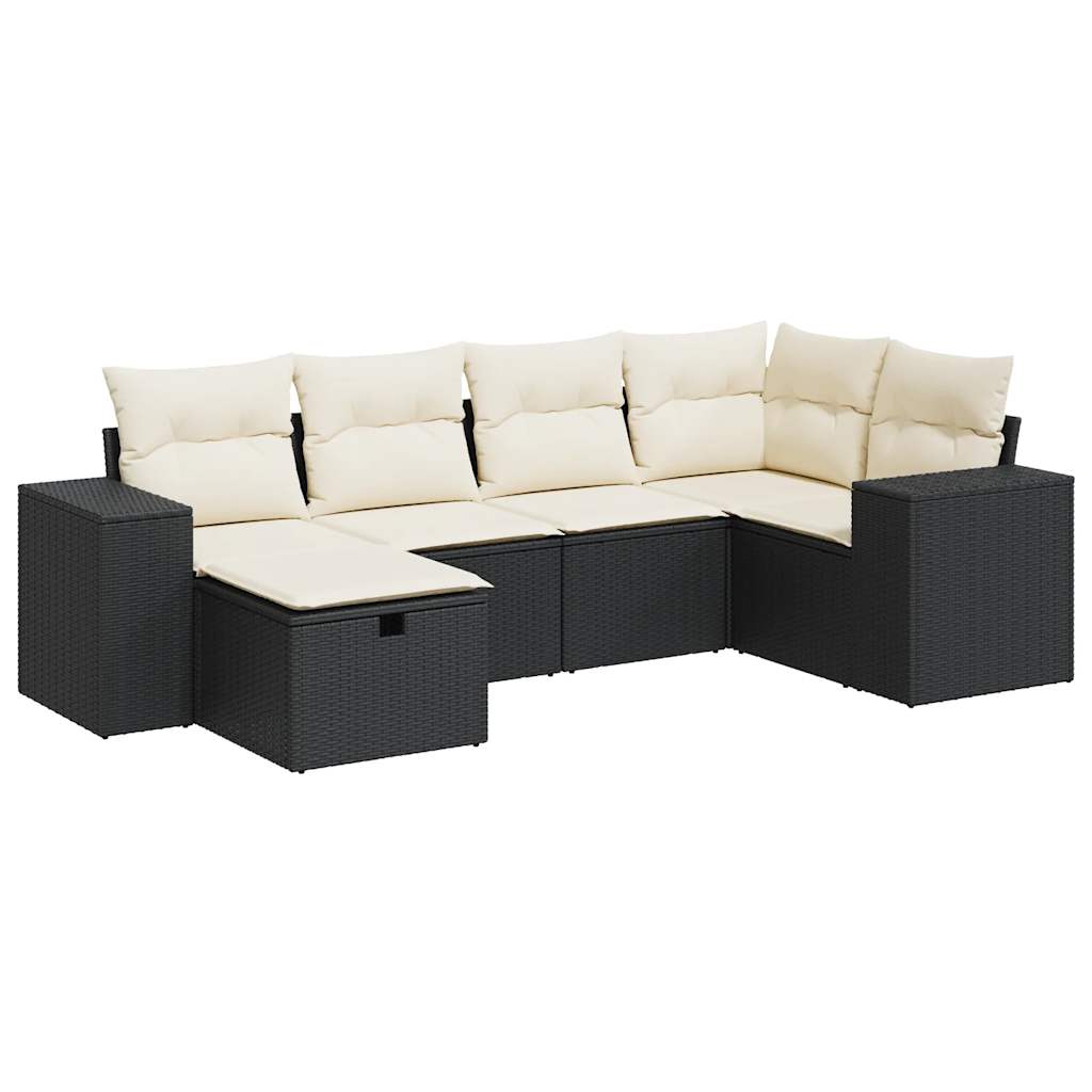 Set Divano da Giardino 6 pz con Cuscini Nero in Polyrattan