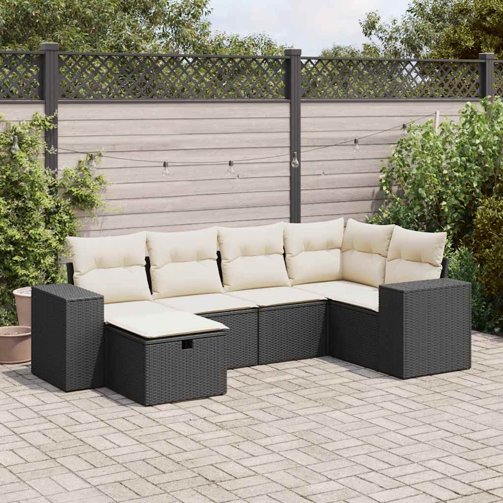 Set Divano da Giardino 6 pz con Cuscini Nero in Polyrattan