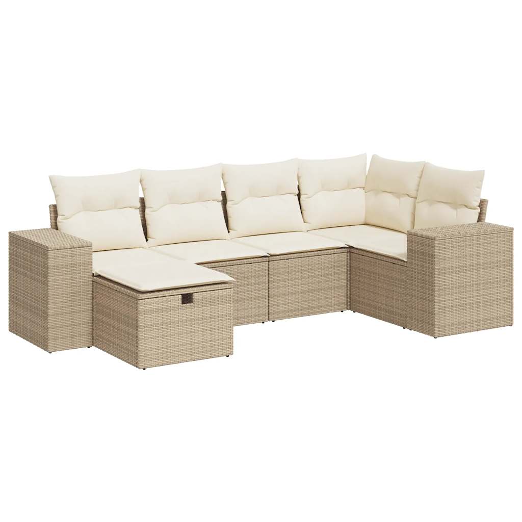 Set Divano da Giardino 6 pz con Cuscini Beige in Polyrattan