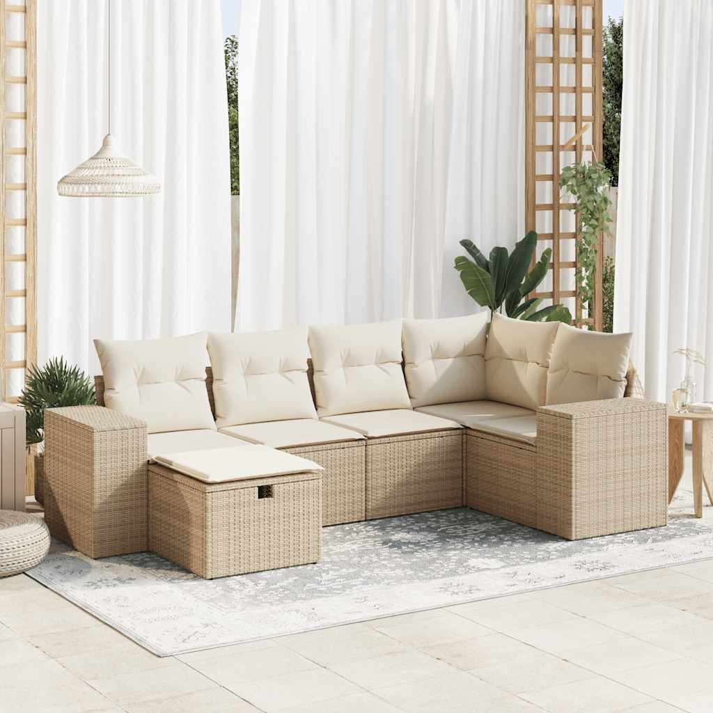 Set Divano da Giardino 6 pz con Cuscini Beige in Polyrattan