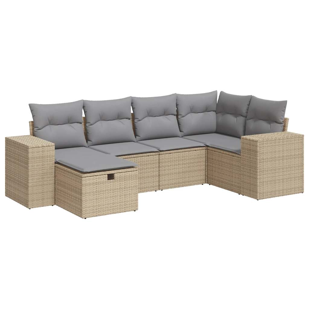 Set Divano da Giardino 6 pz con Cuscini Beige in Polyrattan