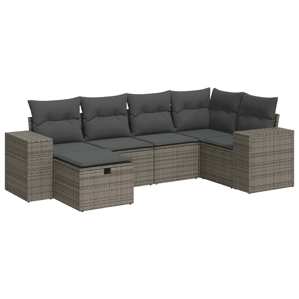 Set Divano da Giardino 6 pz con Cuscini Grigio in Polyrattan