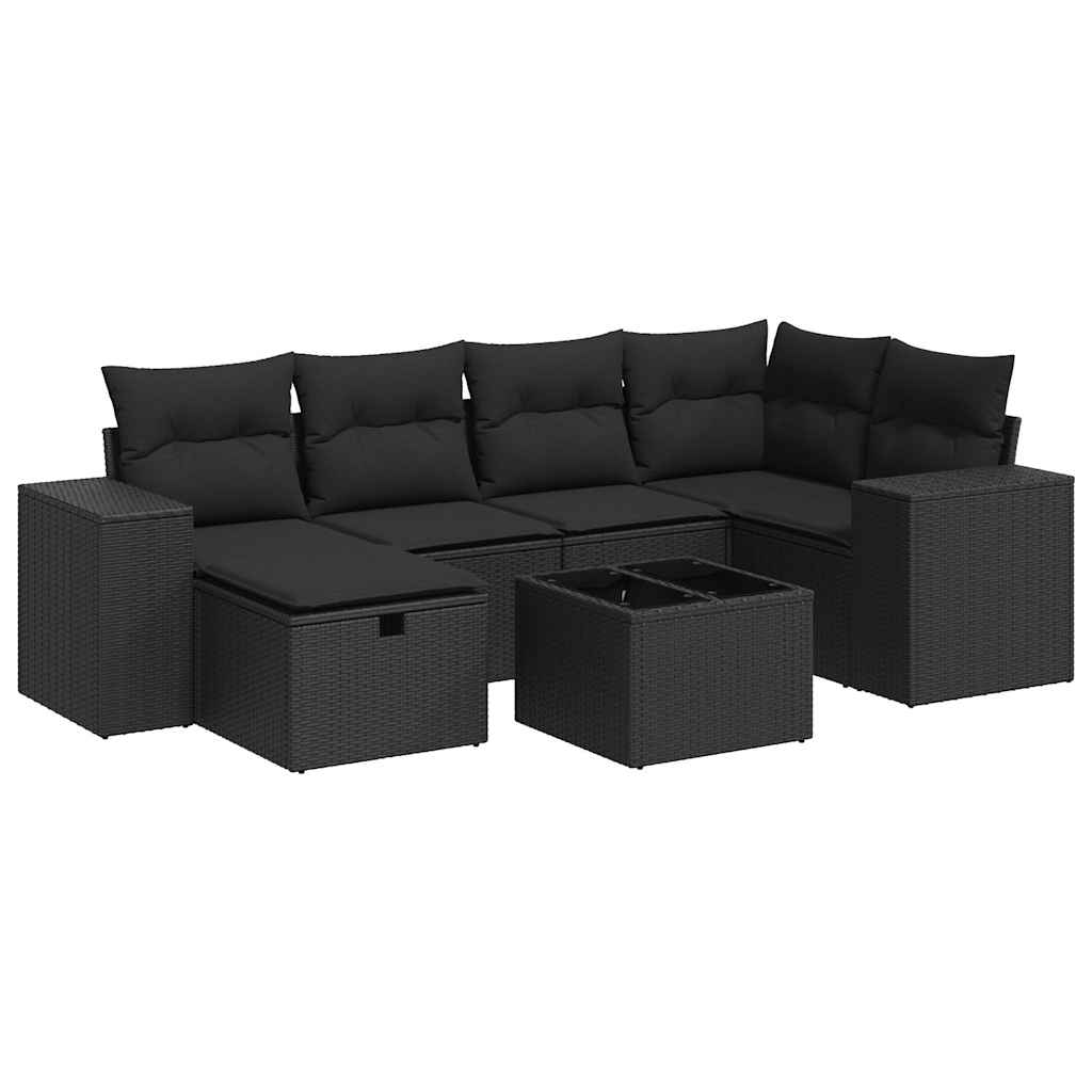 Set Divani da Giardino con Cuscini 7pz Nero Polyrattan