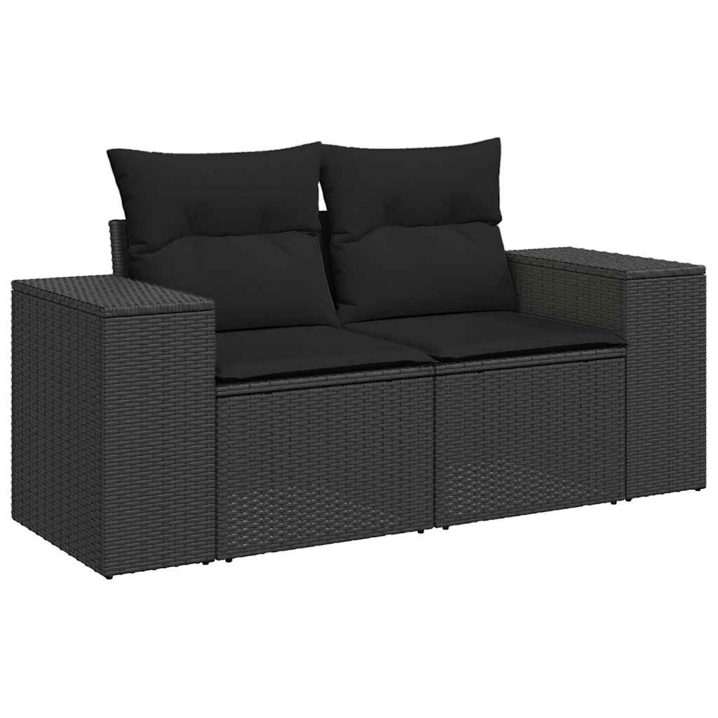 Set Divani da Giardino con Cuscini 7pz Nero Polyrattan