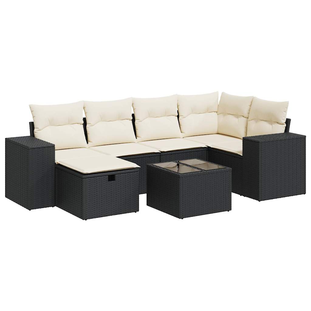 Set Divani da Giardino con Cuscini 7pz Nero Polyrattan