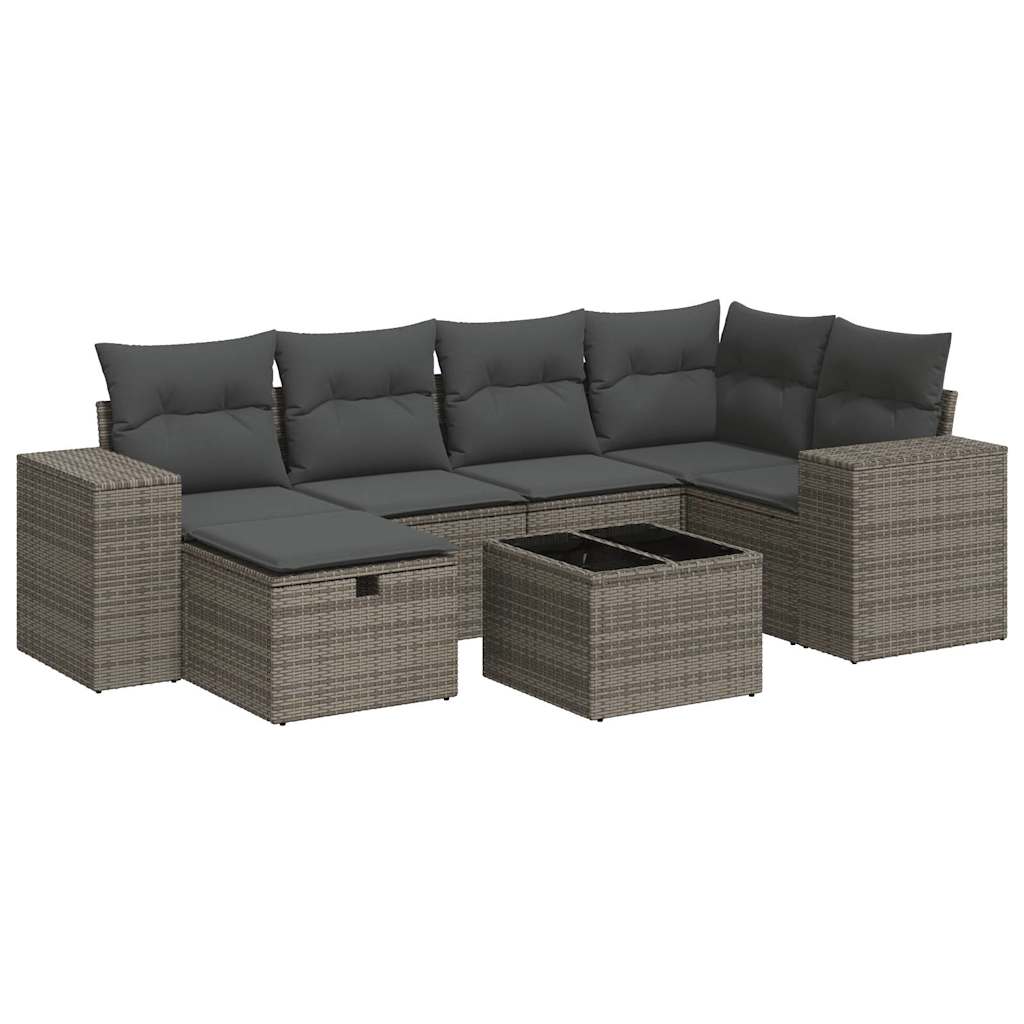 Set Divani da Giardino 7 pz con Cuscini Grigio in Polyrattan