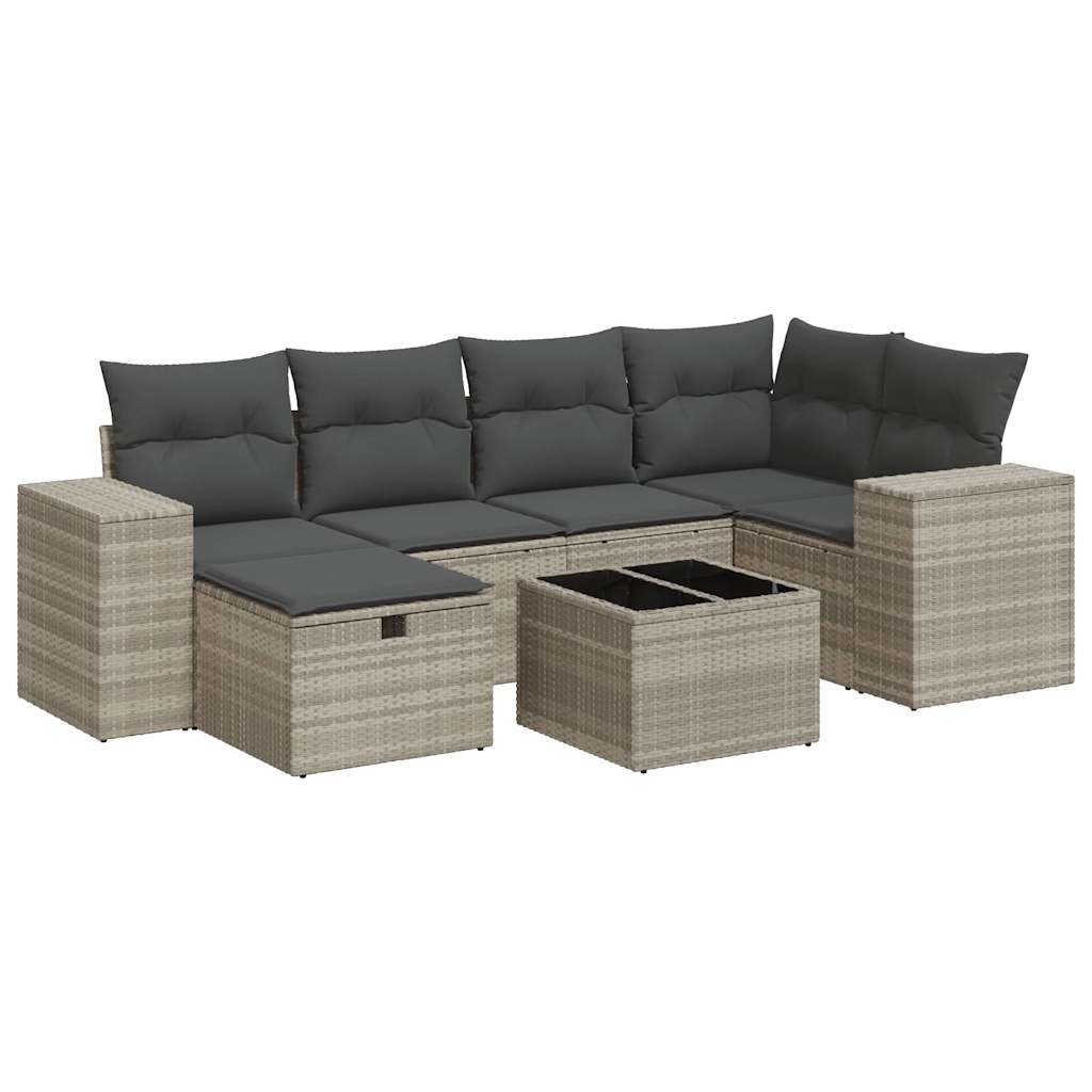 Set Divani da Giardino 7pz con Cuscini Grigio Chiaro Polyrattan