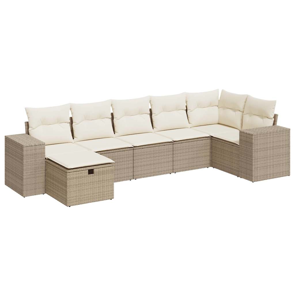 Set Divani da Giardino 7 pz con Cuscini Beige in Polyrattan