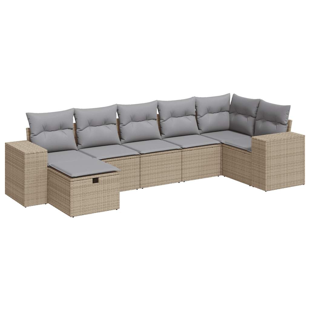 Set Divani da Giardino 7 pz con Cuscini Beige in Polyrattan