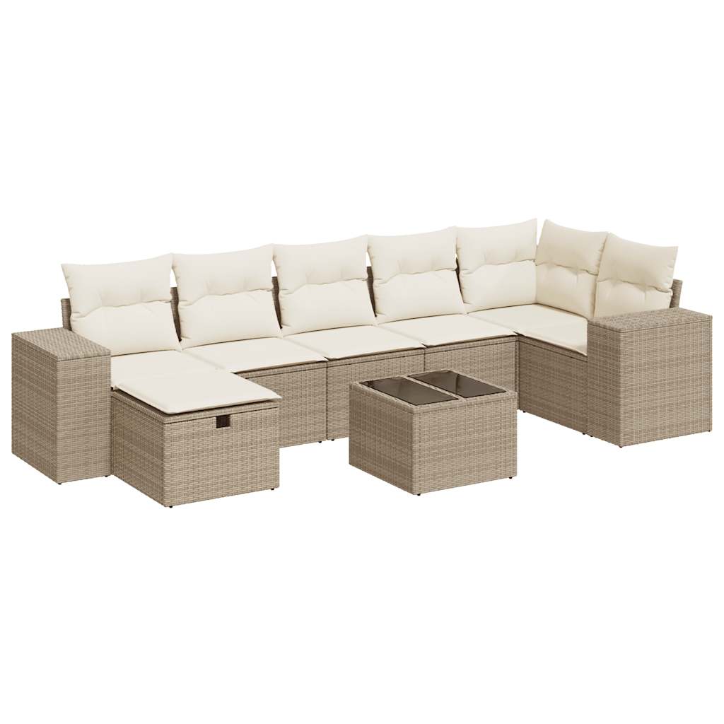 Set Divano da Giardino 8 pz con Cuscini Beige in Polyrattan