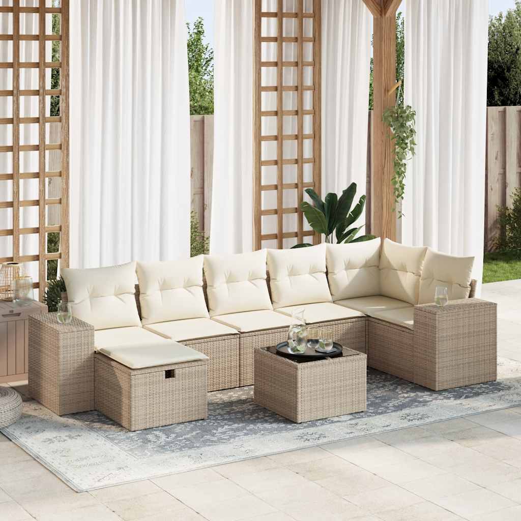 Set Divano da Giardino 8 pz con Cuscini Beige in Polyrattan