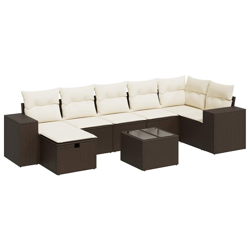 Set Divani da Giardino 8 pz con Cuscini Marrone in Polyrattan