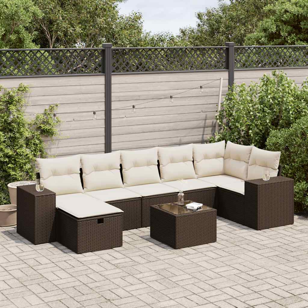 Set Divani da Giardino 8 pz con Cuscini Marrone in Polyrattan