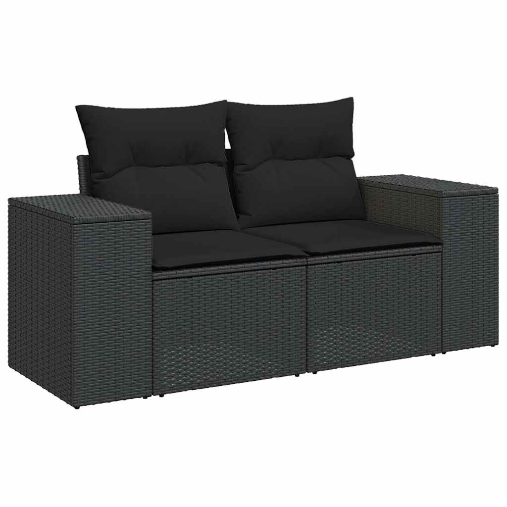 Set Divano da Giardino 6 pz con Cuscini Nero in Polyrattan