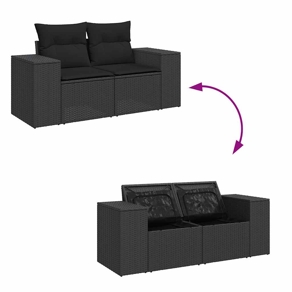 Set Divano da Giardino 6 pz con Cuscini Nero in Polyrattan