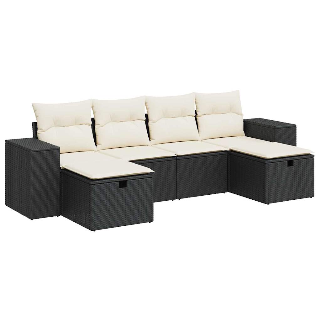 Set Divano da Giardino 6 pz con Cuscini Nero in Polyrattan