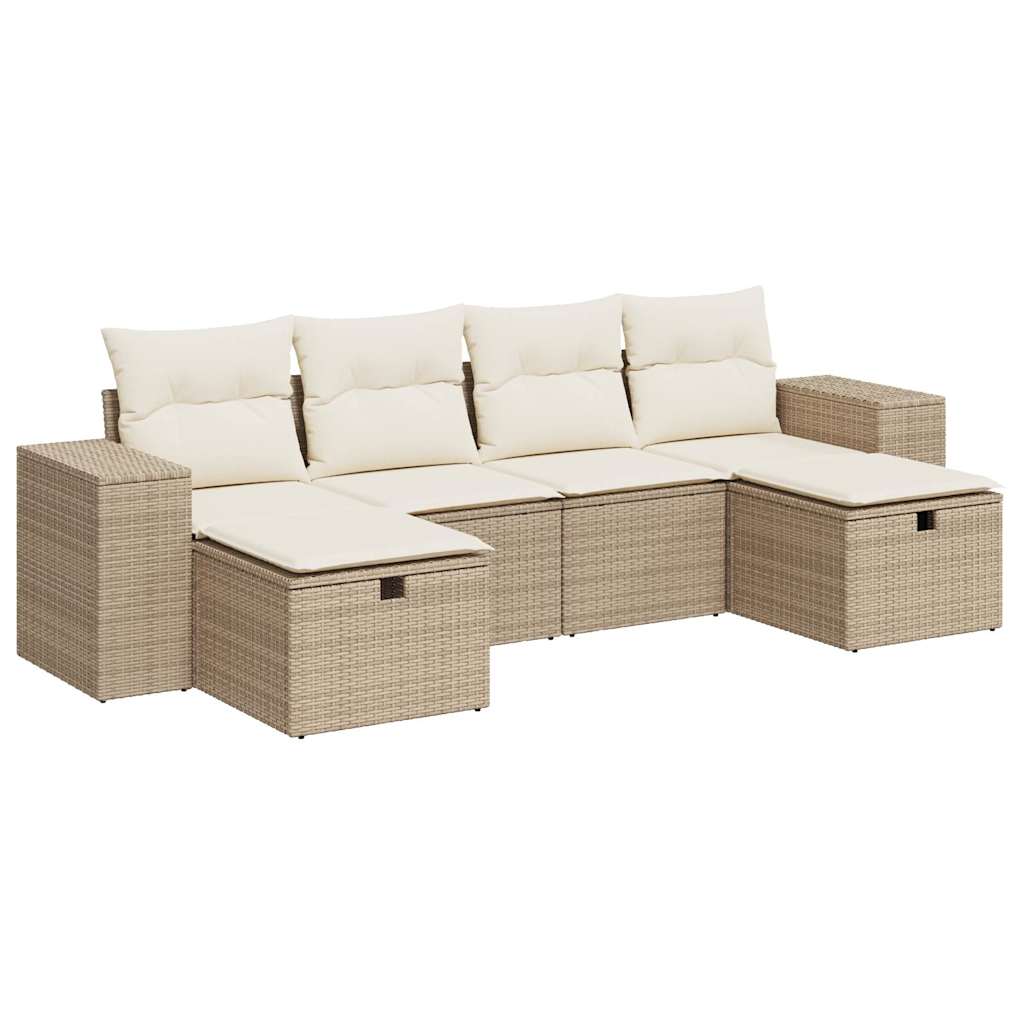 Set Divano da Giardino 6 pz con Cuscini Beige in Polyrattan