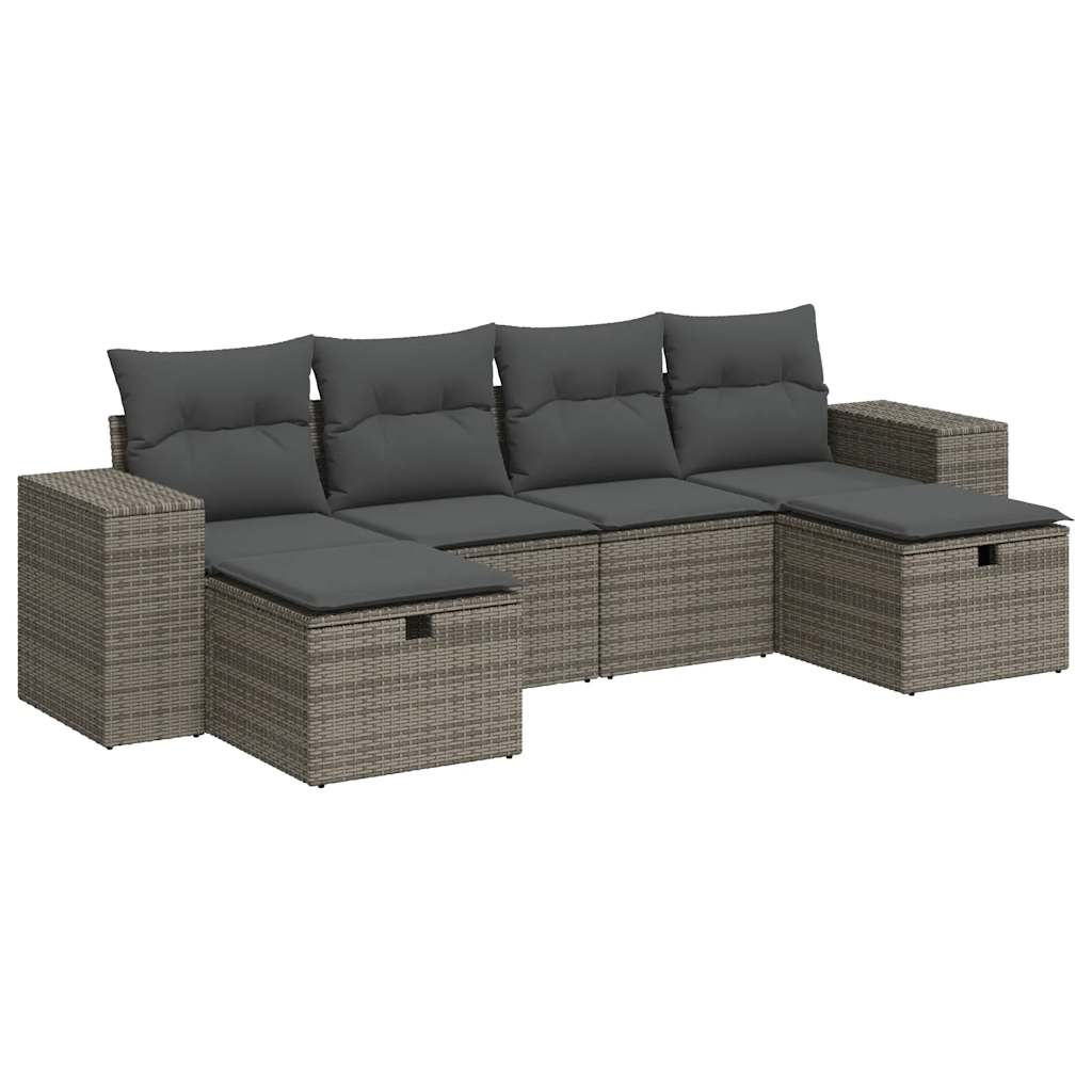 Set Divano da Giardino 6 pz con Cuscini Grigio in Polyrattan