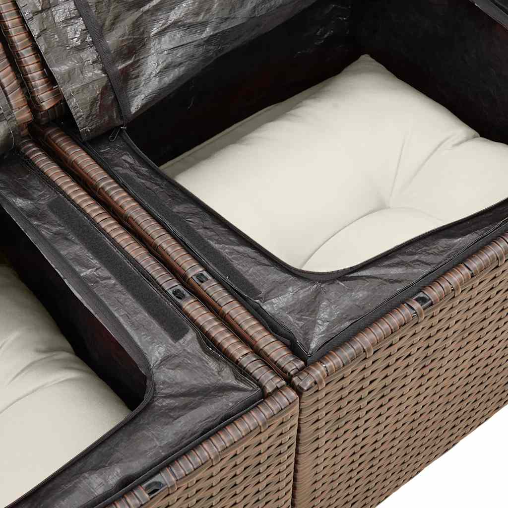 Set Divano da Giardino 6 pz con Cuscini Marrone in Polyrattan