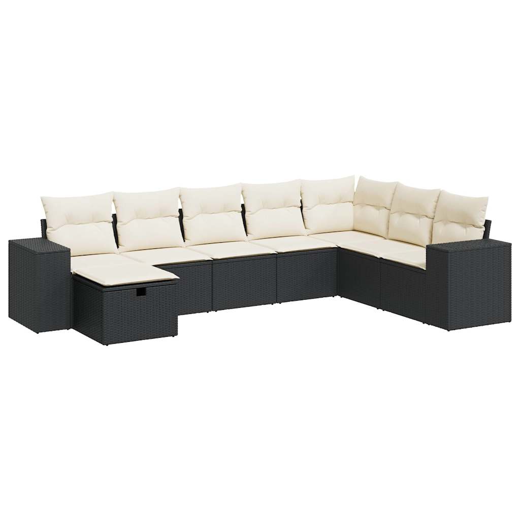 Set Divani da Giardino con Cuscini 8 pz Nero in Polyrattan