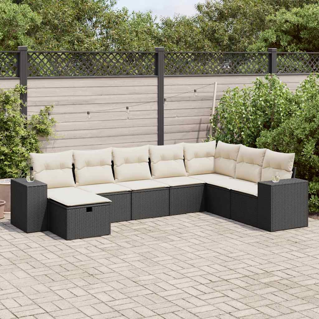 Set Divani da Giardino con Cuscini 8 pz Nero in Polyrattan