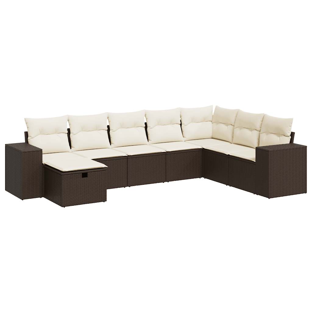 Set Divani da Giardino 8 pz con Cuscini Marrone in Polyrattan